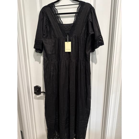 MSRP $139 👗NWT See You Soon Linen-Blend Crochet Maxi Dress – Size M | Black 👗 - Picture 6 of 7
